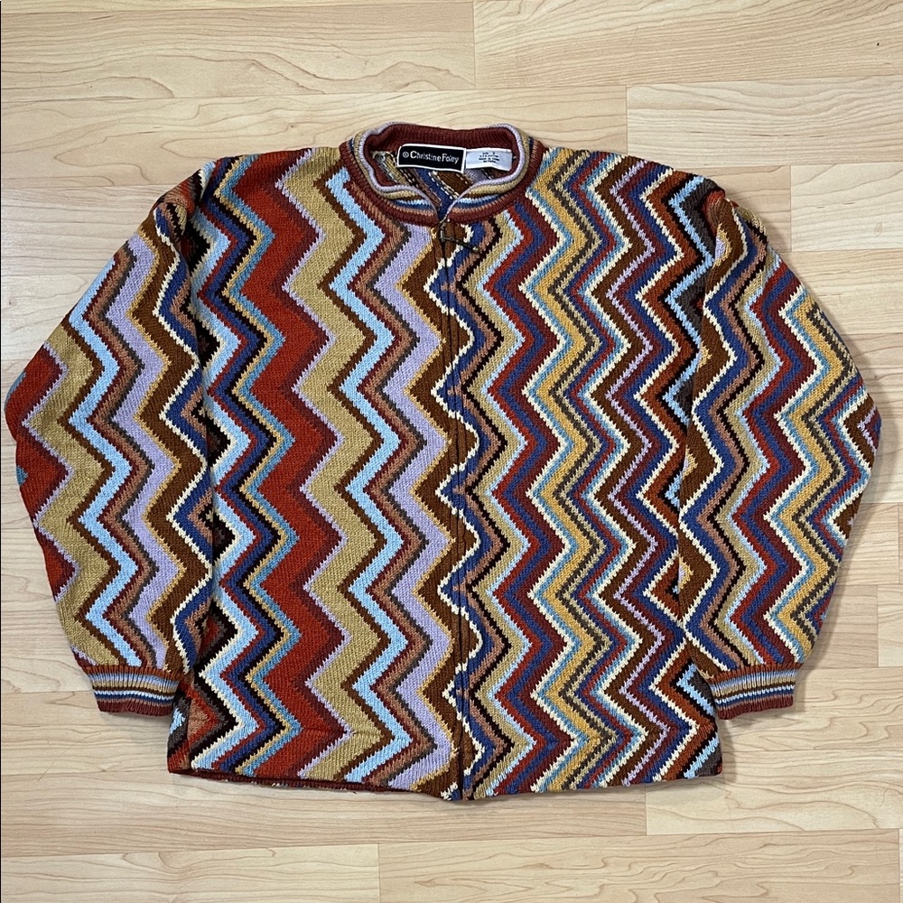 Zigzag Cardigan Full Zip Christine Foley Lightening Sweater Women's sz 2